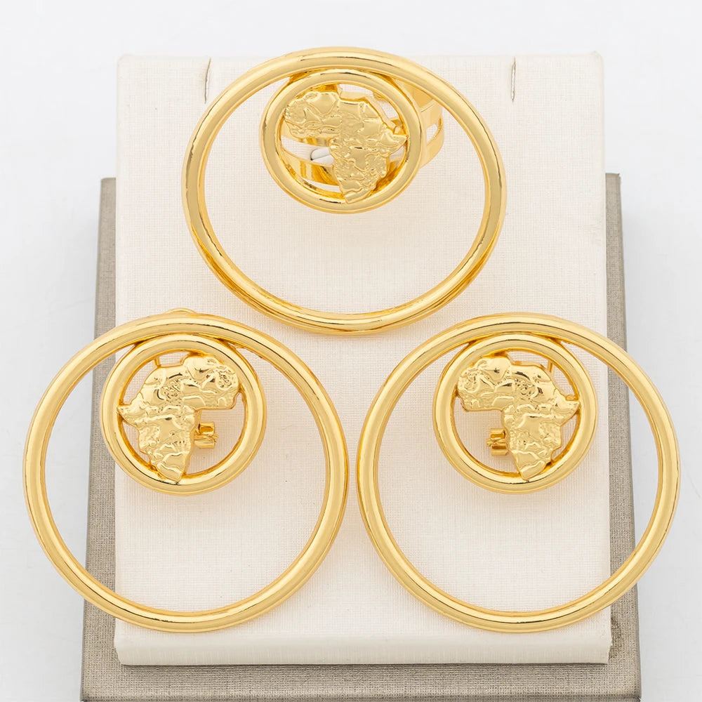 Fashion Jewelry Set For Women Geometry Earrings Adjustable Ring Africa Map Jewelry Wedding Party Gifts Trend Jewelry Accessories