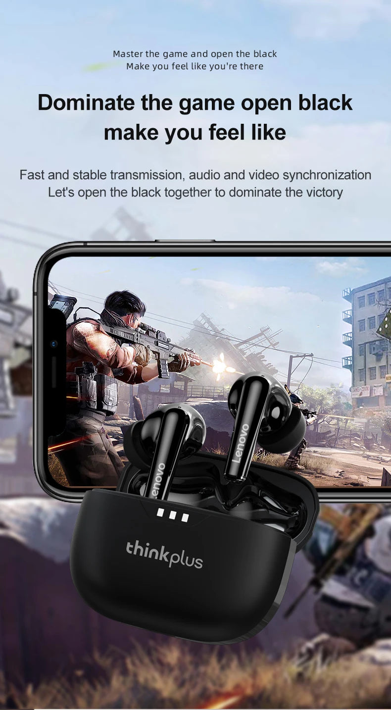 100% Original Lenovo Headphones Wireless Bluetooth 5.2 Earbuds HiFi Stereo Noise Reduction Headphones Touch Control 250mAH New