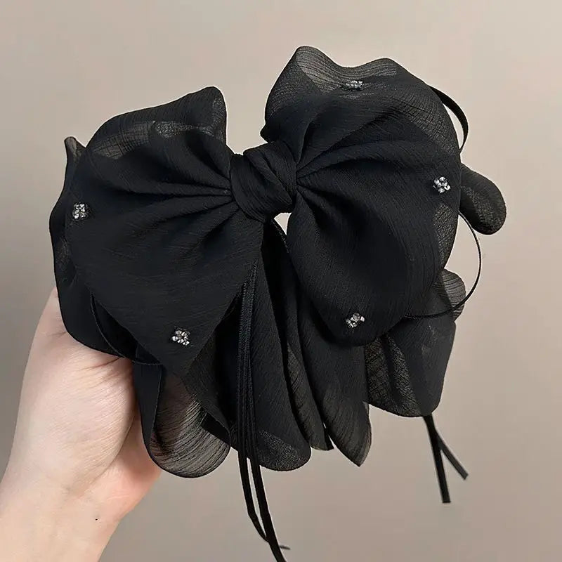 Women Lady 2025 New Accessories White Black Bowknot Ribbon Decorate Hair Clip Female Spring Summer Hair Claw Headwear Headdress