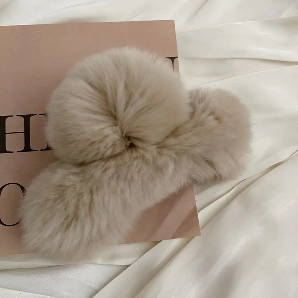 Autumn Winter Headwear Pure Color Rabbit Fur Female Hair Accessories Korean Style Hair Clip Leopard Grasp Clip Plush Hair Claw