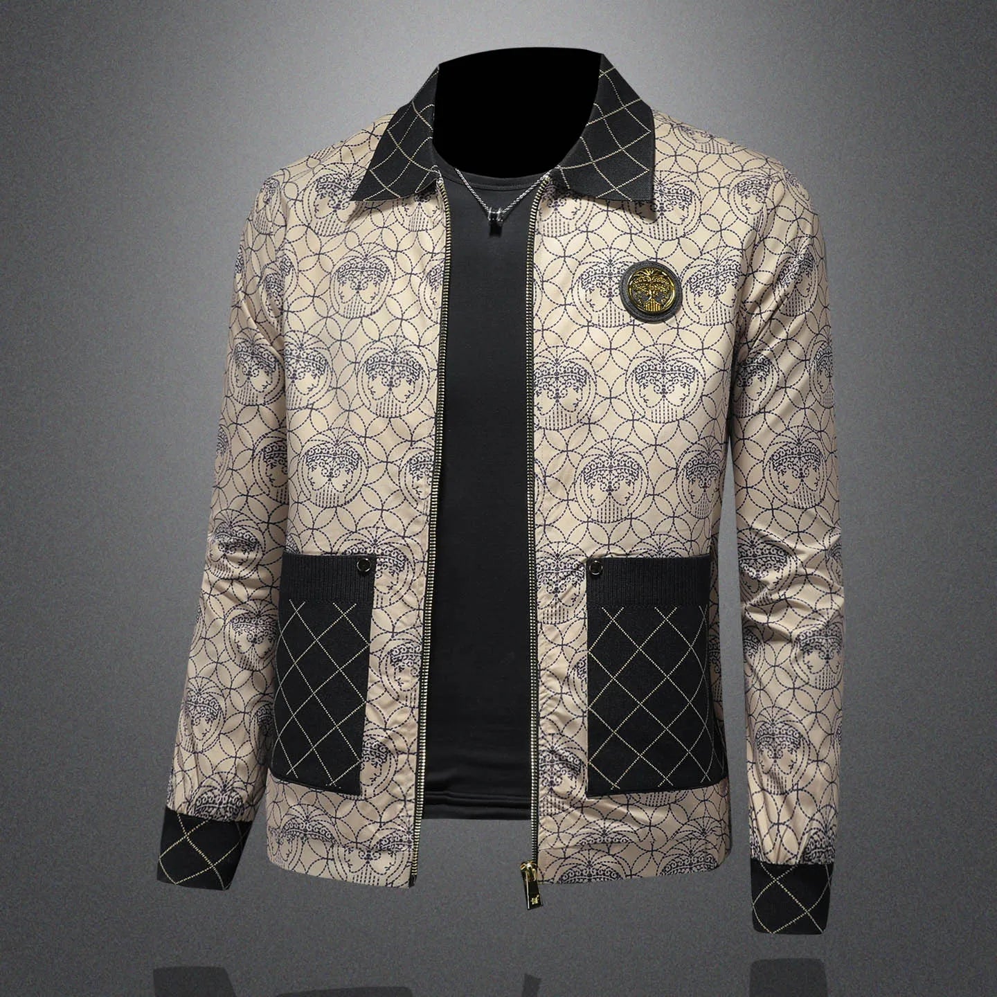 High Quality Printed Jacket for Men Autumn Winter Luxury Casual Business Lapel Jacket Social Streetwear Windbreaker Coat 5XL