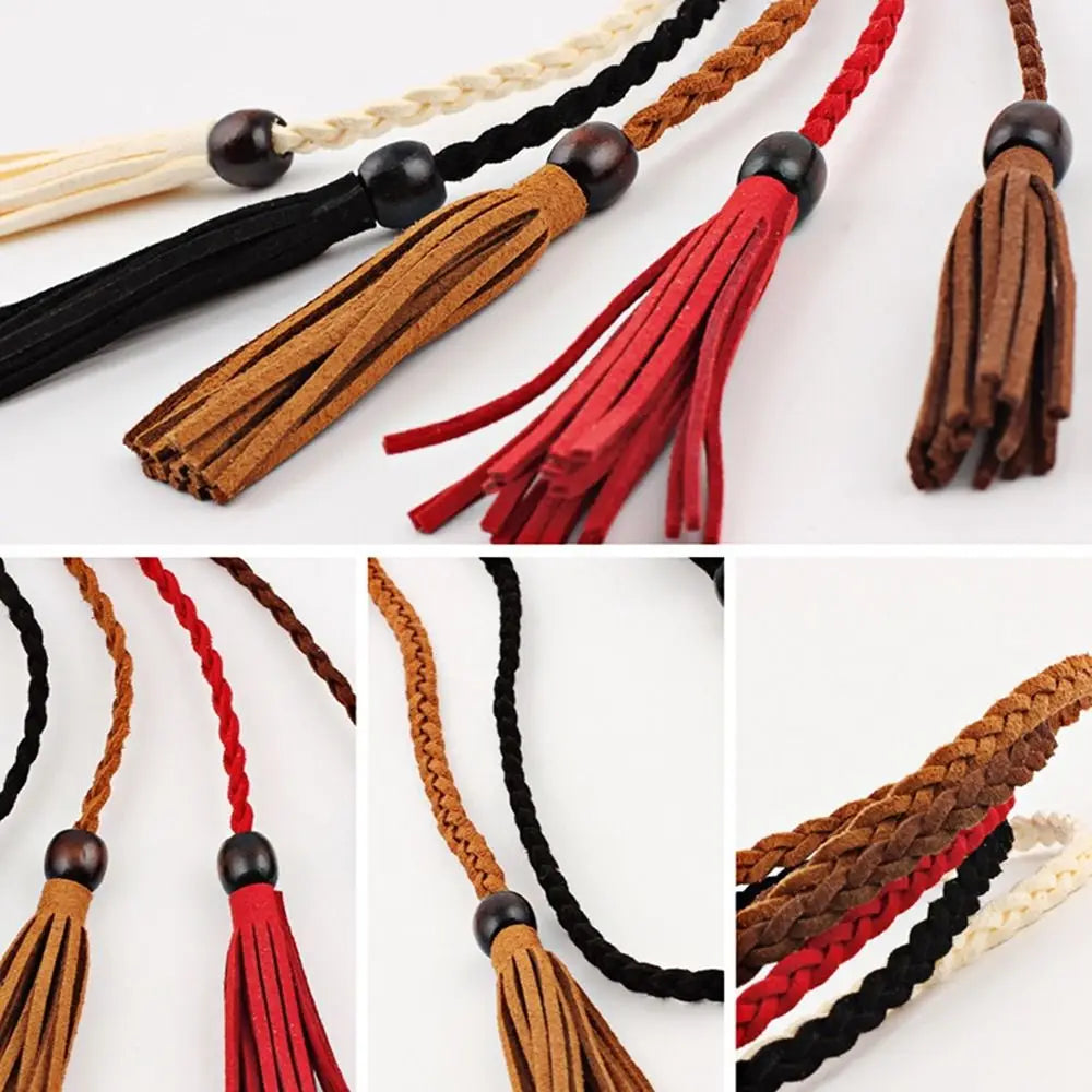 Dress Waistbands Accessories Bohemian DIY Wooden Bead Women Waist Chain Braided Tassel Belt Ethnic Style Belts Waist Rope