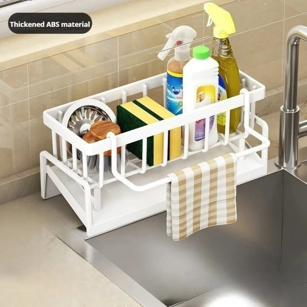 Kitchen Sink Basket Versatile Sink Shelf Kitchen Sink Storage with Draining Tray Washcloth Placement Rack Kitchen Tools