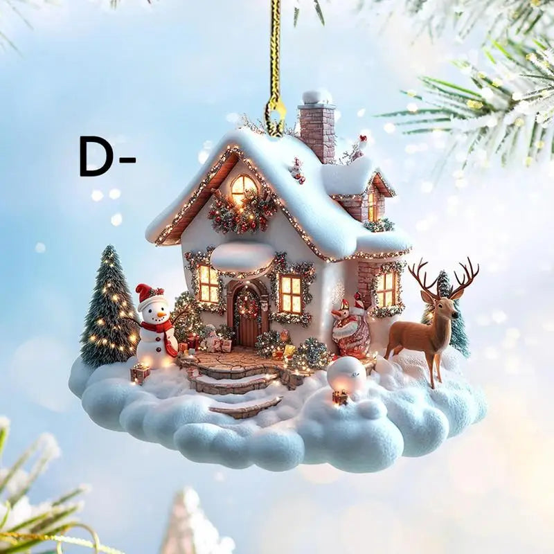 Christmas Small Village House Pendant Creative Winter Snow House Xmas Tree Hanging Ornament 2025New Year Gift Home holiday Decor