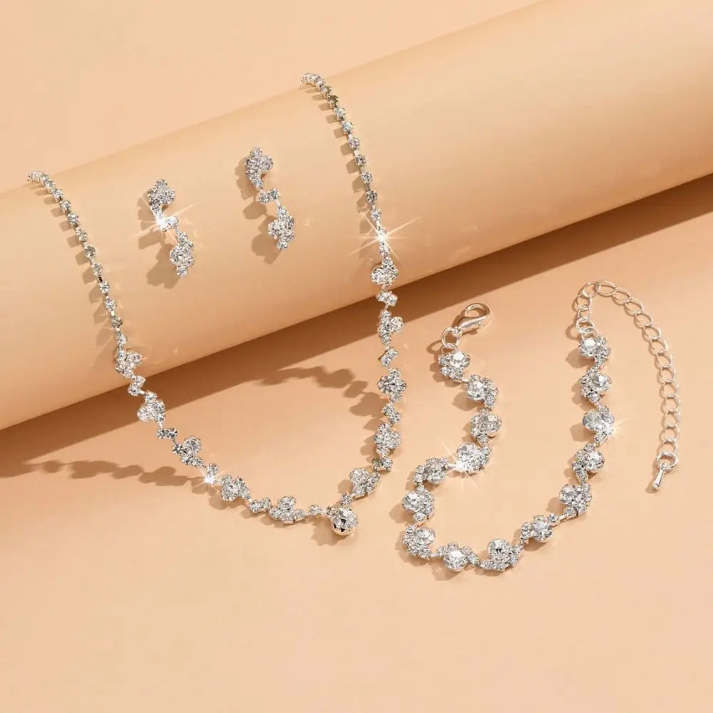 Bridal Shining Crystal Jewelry Set Diamond Exquisite Earrings Bracelet Luxury Necklace Banquet