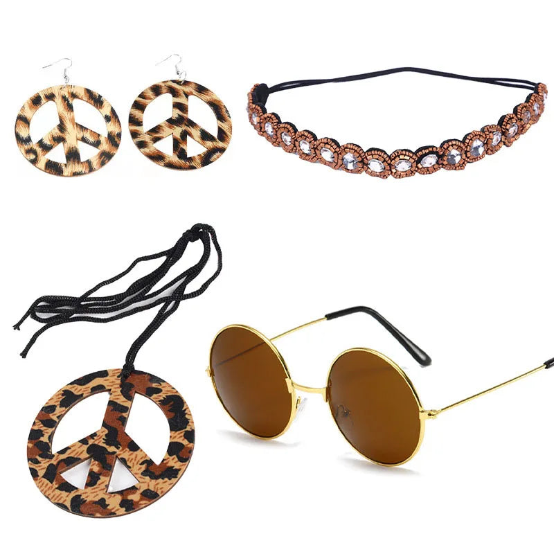 Women's Tassel Sleeveless Vest 60Ss 70s Female Hippie Disco Fringe Cardigan Peace Sign Accessories for Carnival Cosplay