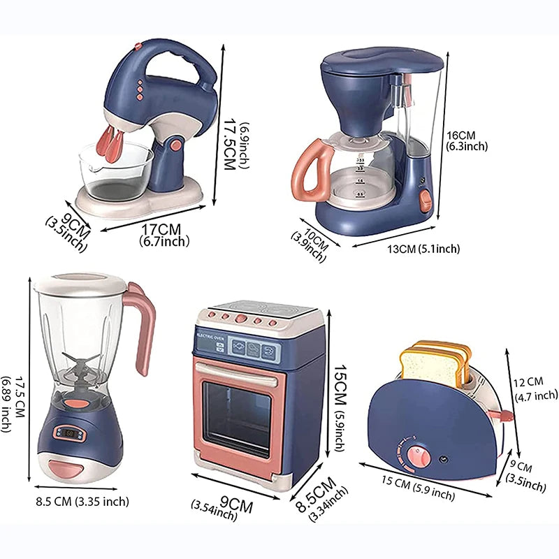 Kitchen Home Appliances Kids Pretend Play Set Toy Household Coffee Maker Mixer Toaster Vacuum Cleaner Playset for Children Gifts