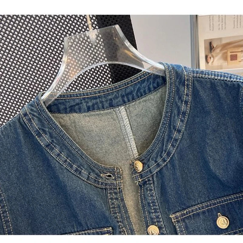 Streetwear Women's Denim Jackets Short Sleeve Summer Jean Jacket Outwear Ropa Mujer Fashion Retro Vintage Coat Cropped Tops