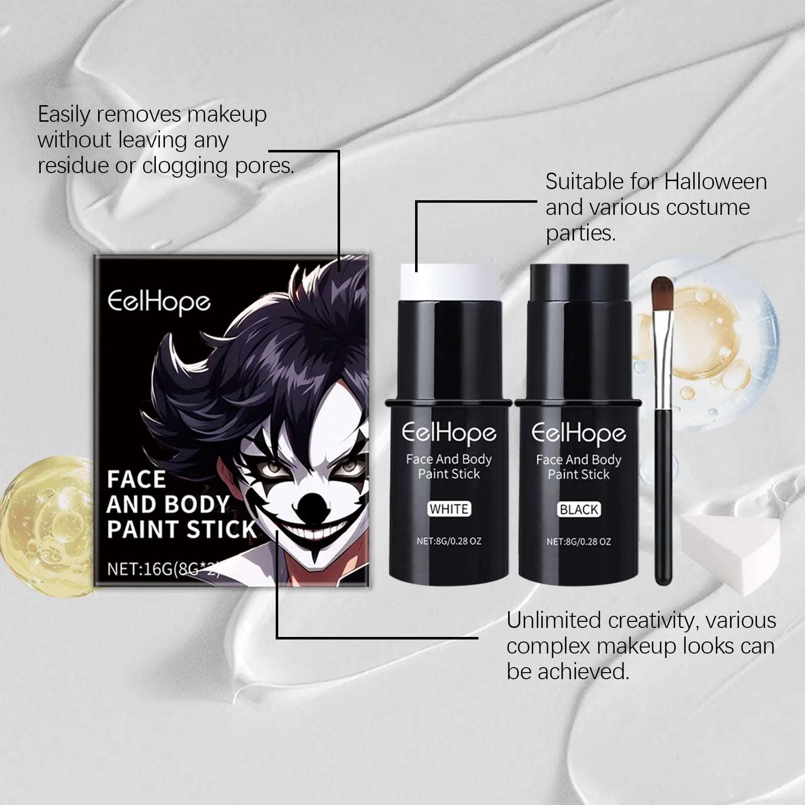 Halloween Face Painting Kit Black White Body Paint Set DIY Cosplay Foundation Clown Colorful Lasting Waterproof Festive Makeup