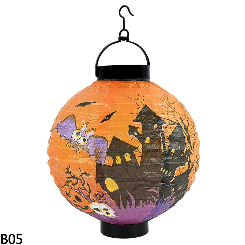 Halloween LED Pumpkin Paper Lantern Spider Skull Bat Lantern Printing Hanging Lantern Festival Party Home Garden Outdoor Decor