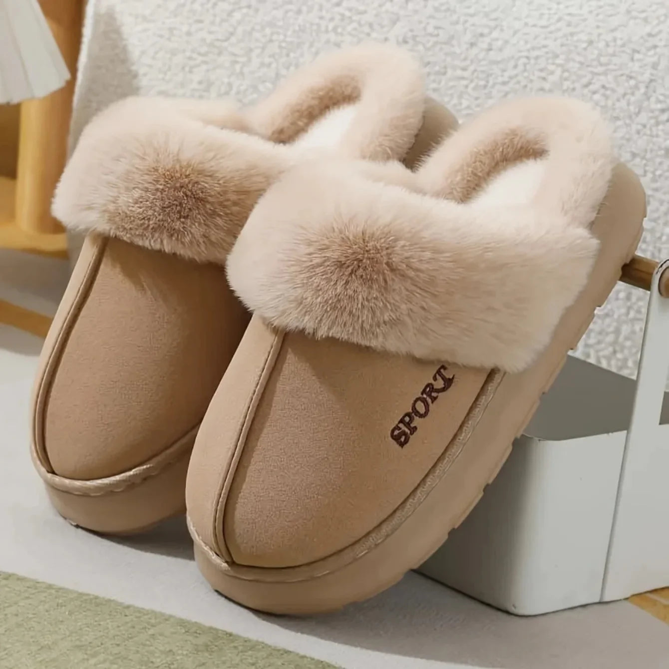 2025 New Winter Warm Couple Concise Soft Slippers Thickened Fluff Warm Slippers Women Men Non-slip Indoor Home Cotton Shoes