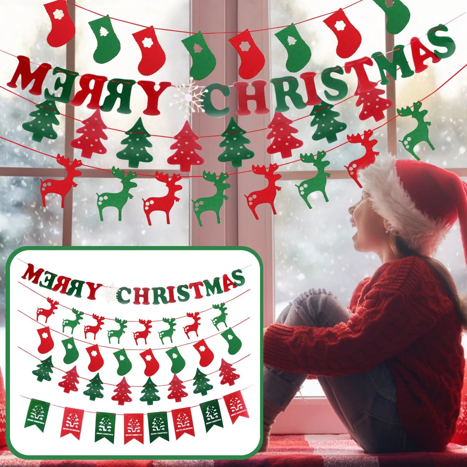 2024 Christmas Banner Garland Decor Merry Christmas Decoration Home Navidad Noel 2025 Christmas Ornaments Xmas Decor New Year