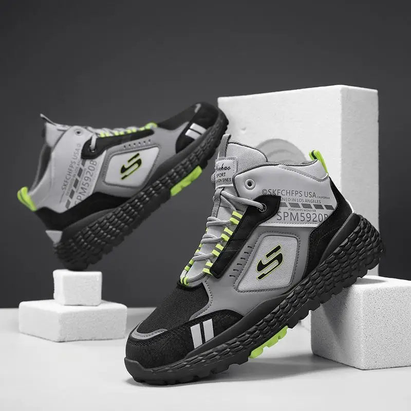 Men's Shoes 2025 New Outdoor Leisure Sports Mesh Shoes Driving To Work Thick Soled Wear-resistant Black Mid Top Trendy Sneakers