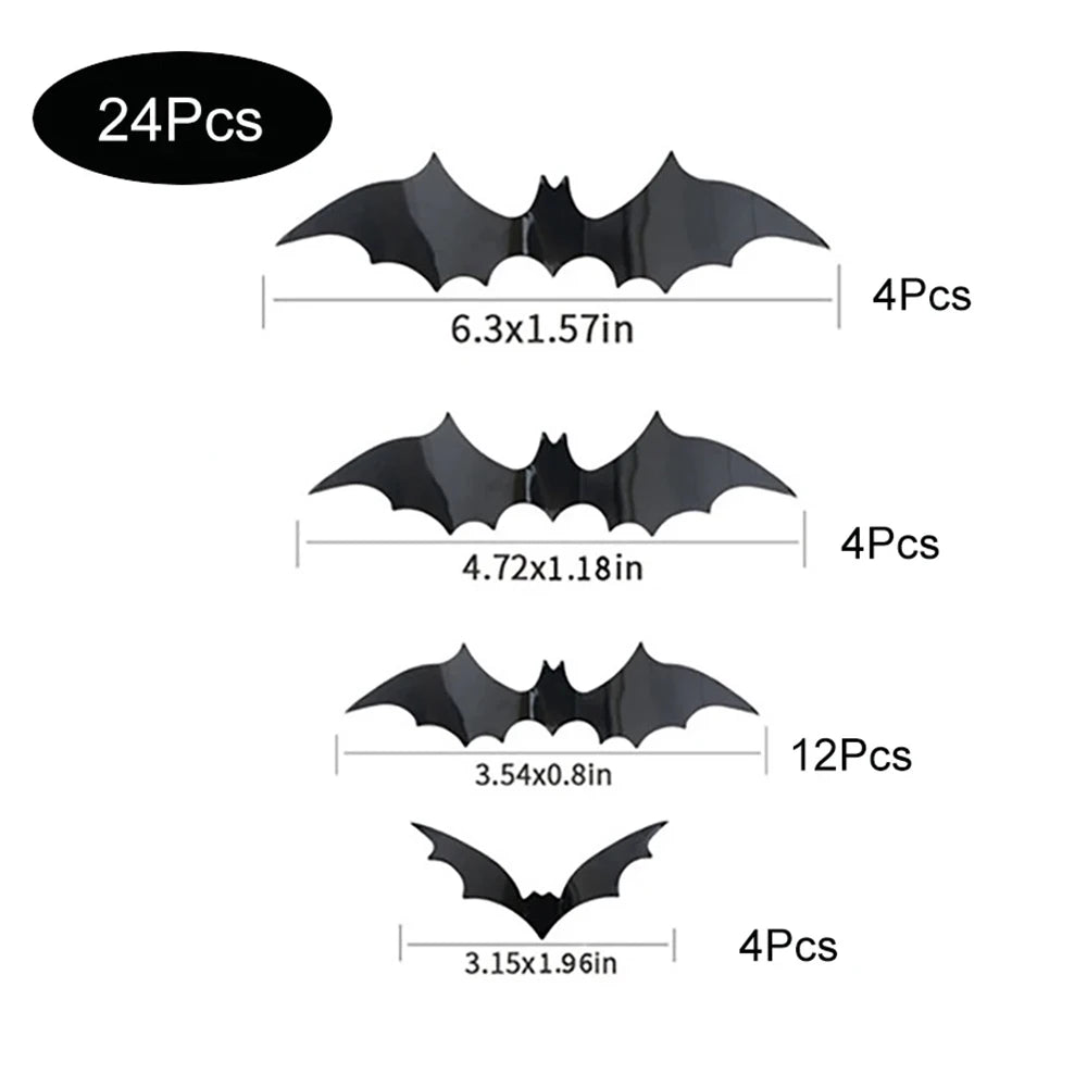 Halloween Bats Decorations,3D Pvc Bat on The Wall,Black Bats Wall Stickers,Halloween Scary Props