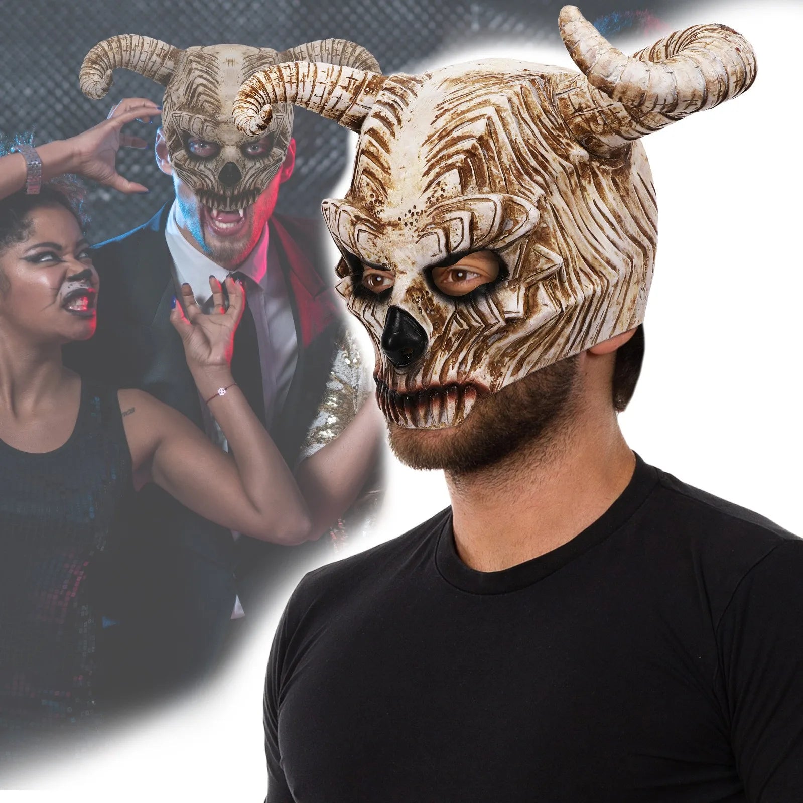 Halloween Devil Skull Half Face Bull Horn Mask Carnival Party Makeup Ball Horror Dress Up Cosplay Latex Mask Mascaras Halloween