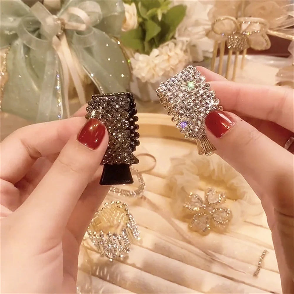 Women Elegant Luxury Rhinestones Round Metal Ponytail Holder Hair Claw Sweet Hair Clip Hairpin Headband Fashion Hair Accessories