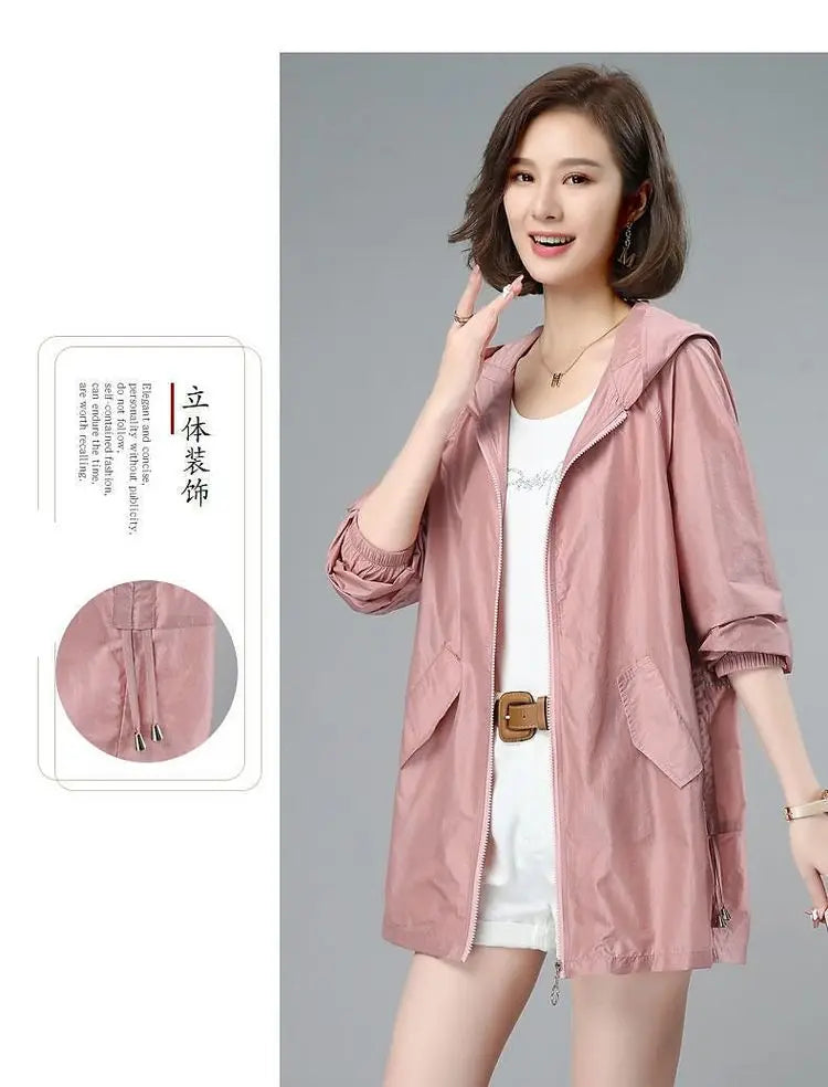 Women Thin Jacket New Sun UV-proof Hooded Coat Outdoor Long Sleeve Female 2023 Summer Windbreaker Casual Outerwear Top