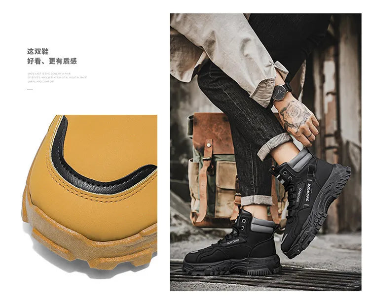 New fashionable and versatile work shoes, men's trendy and versatile thick-soled anti-slip casual boots