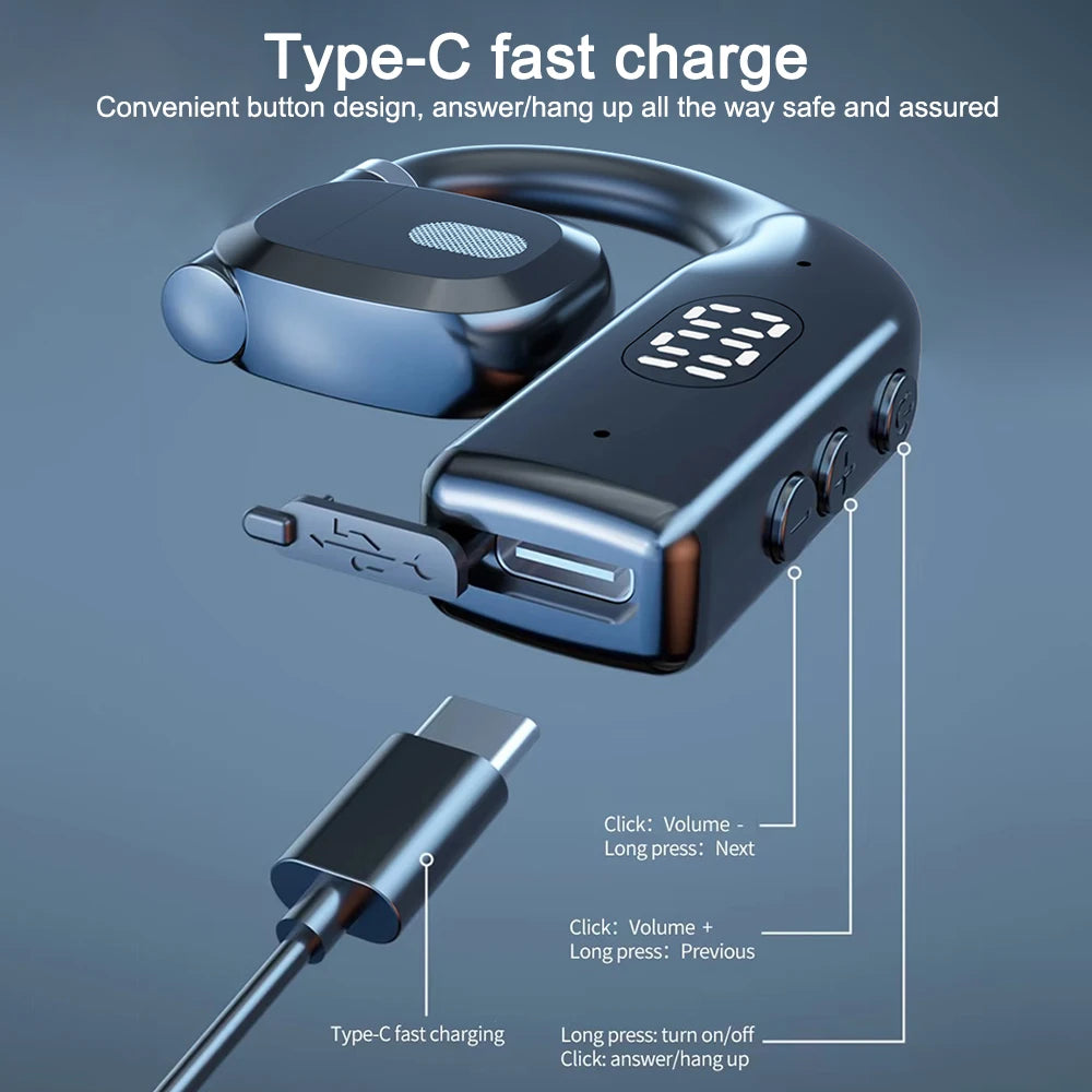 LED Single Earphones Long Standby Business Headphones Waterproof Mono Headset Outdoor Call Bluetooth 5.3 Wireless Earbuds