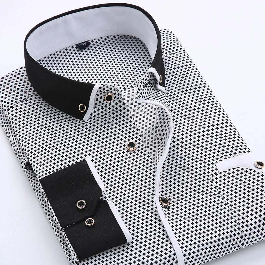 2025 Men Shirt Fashion Formal Shirts for Men Long Sleeved Printed Slim Fit Male Social Business Dress Shirt Drop Shipping MY199