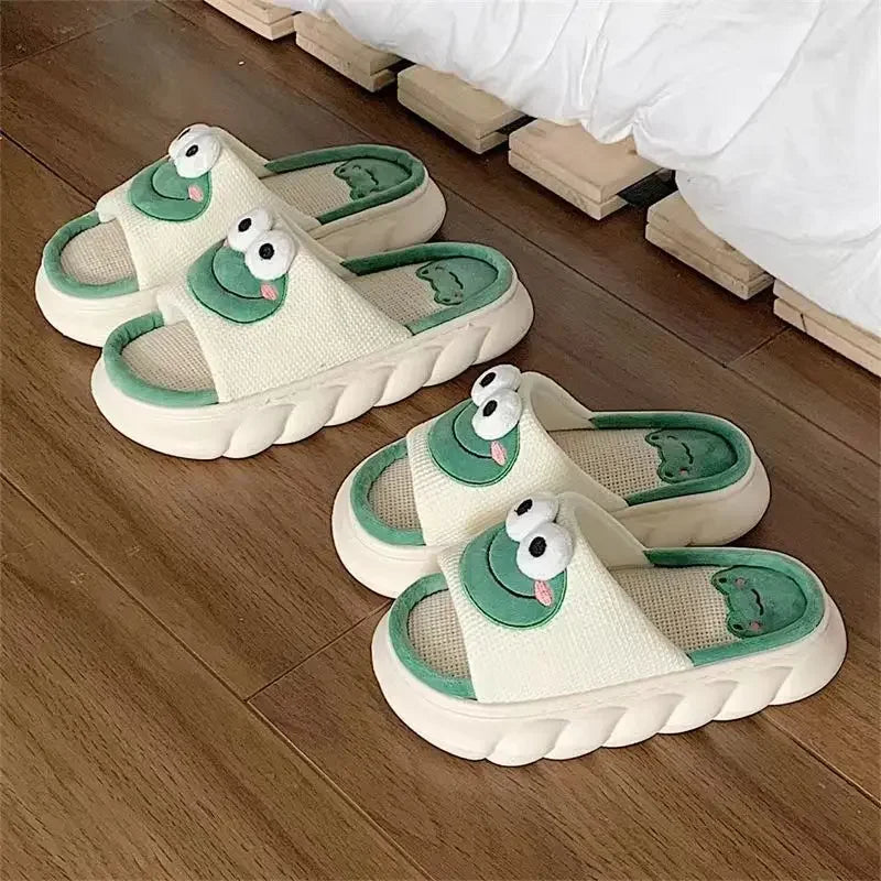 Winter Home Slippers for Couples Warm Plush Neutral Cartoon Cow Indoor Anti Slip Comfortable Cotton Slippers for Men and Women