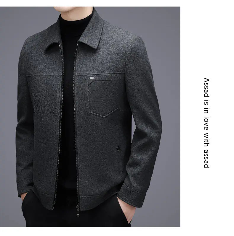 Men's woolen jacket, fashionable short style for middle-aged men's autumn and winter, lapel wool warm coat, thickened top for da