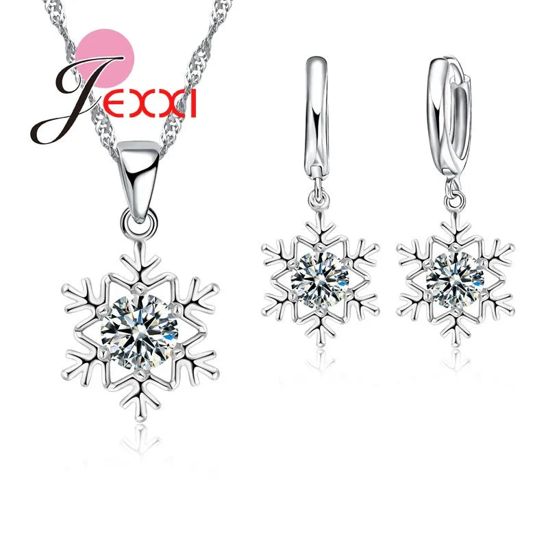 Luxury Women Wedding Bridal Jewellery Set Genuine 925 Sterling Silver Snow Shape Zircon Crystal Necklace Earrings Jewelry Sets