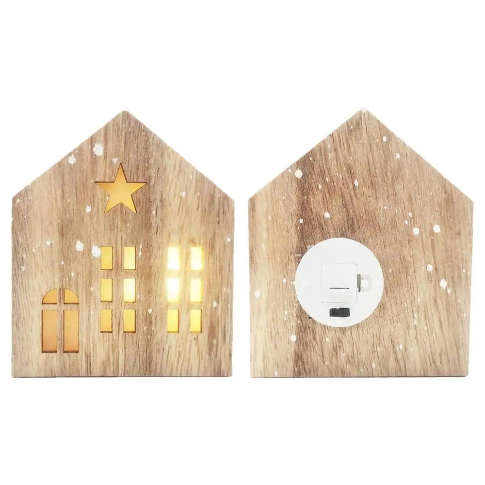 Christmas Wooden House Decor Creative House Shape Light Up Hanging Ornament Christmas Party Supplies Indoor Home Decoration