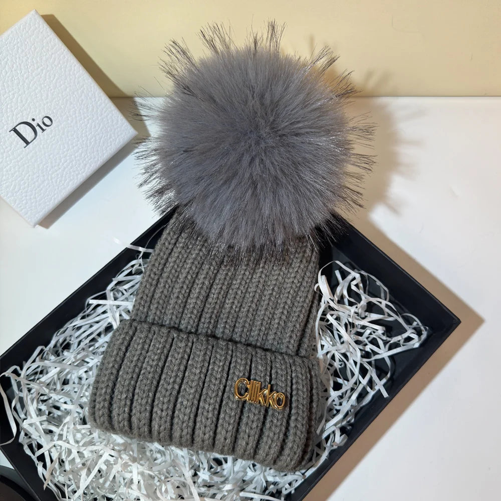 Winter Brand Female Fur Pom Poms hat Winter Hat For Women Girl 's Hat Knitted Beanies Cap Hat Thick Women Skullies Beanies