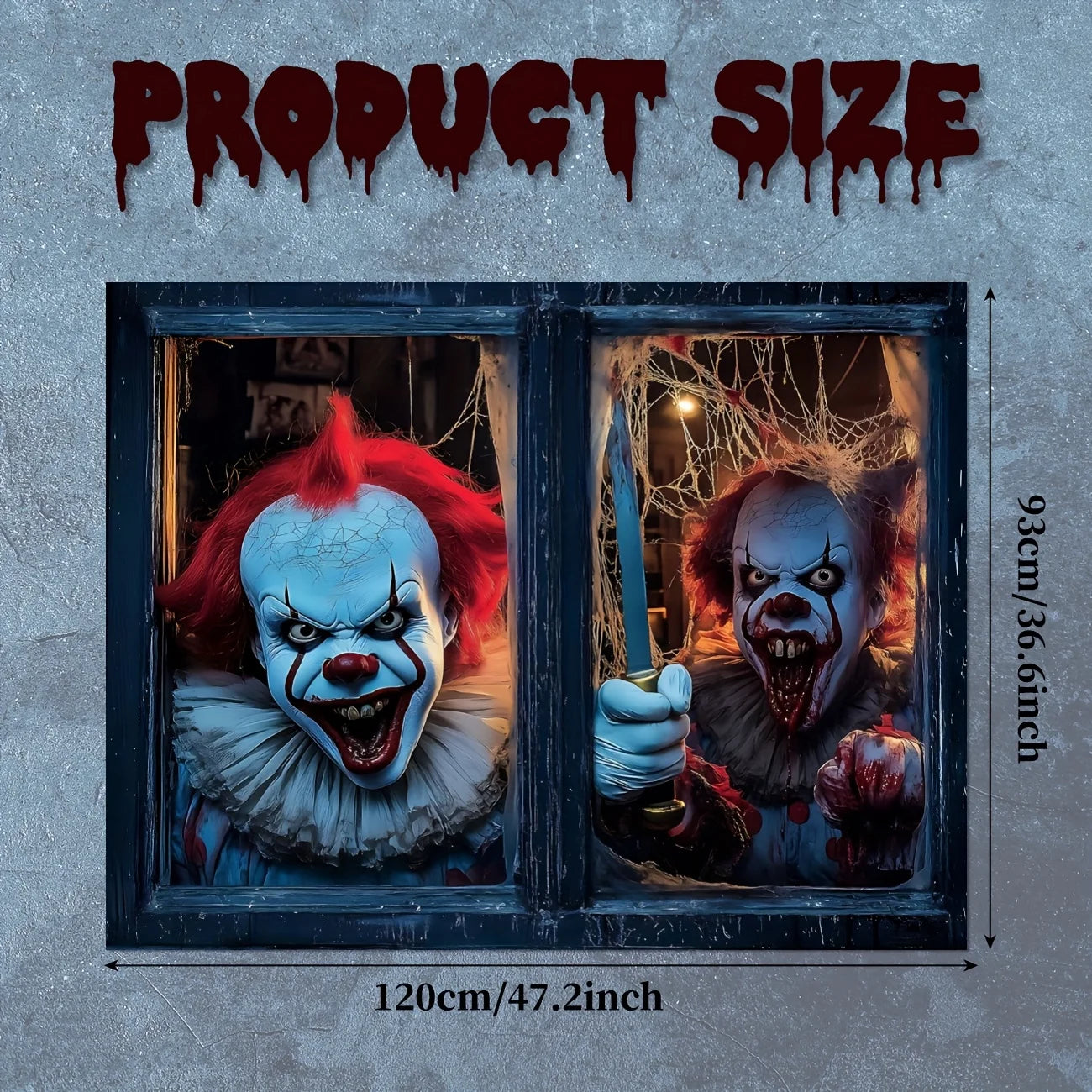 Halloween Clown Window decoration - Terrifying Outlines, bloody knives and gloves, perfect for indoor/outdoor party decoration
