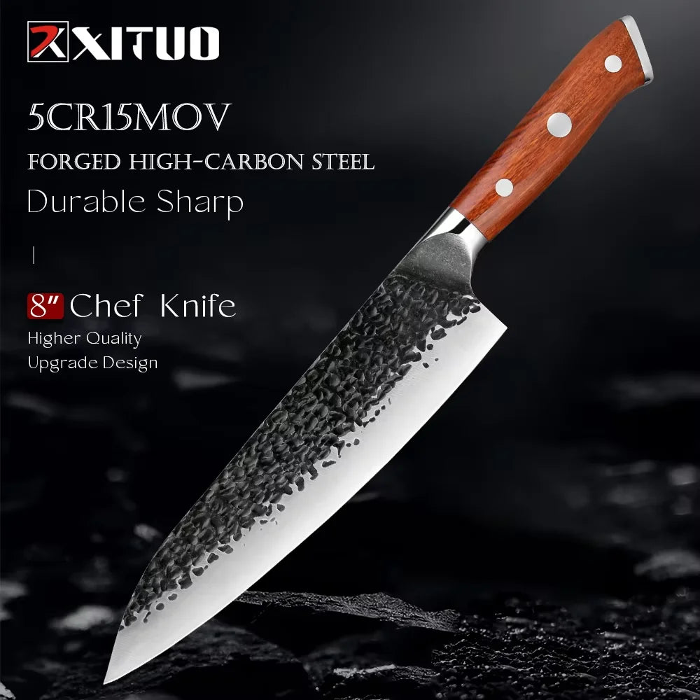 Kitchen Knife Set 1-6PCS Hand-forged high-carbon Steel Sharp Premium Japanese Knife Including Chef,Cleaver,Utility&Santoku Knife