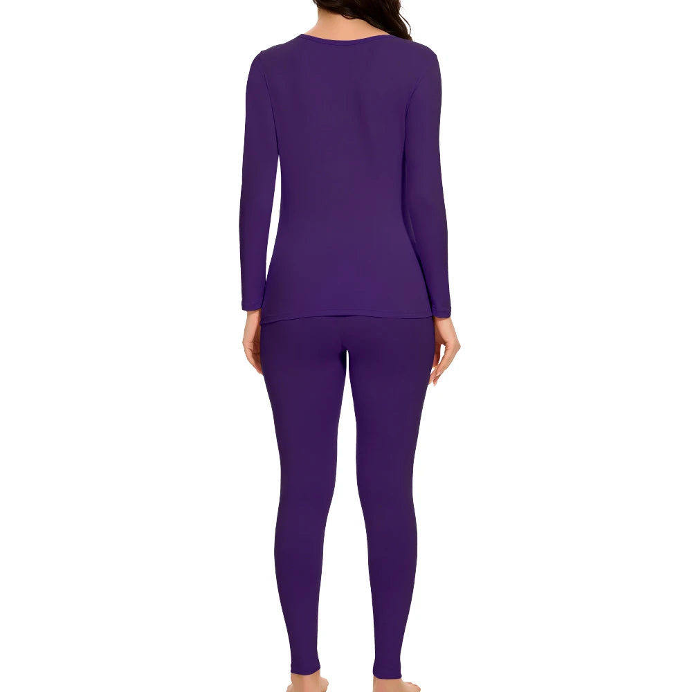 Women's Casual Warm Suit Long Sleeve Round Neck Bottoming Top Leggings Two-piece Set Solid Color Autumn Winter  Outfits Female