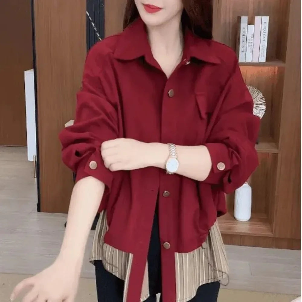 Jacket for Women Splicing Coats Woman Short Loose Long Sleeve Luxury Cheap New in Outerwears Clothing Promotion 2025 Trend Offer