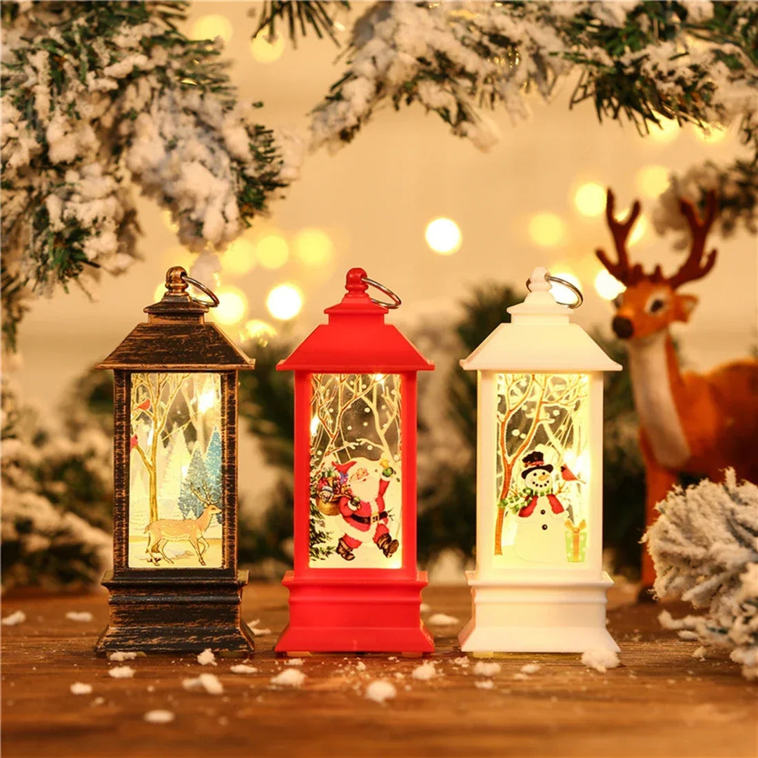 Christmas Santa Lantern Snowman Elk Night Light Holiday Party Wind Lamp Desktop Ornament Merry Xmas Home Decoration Supplies