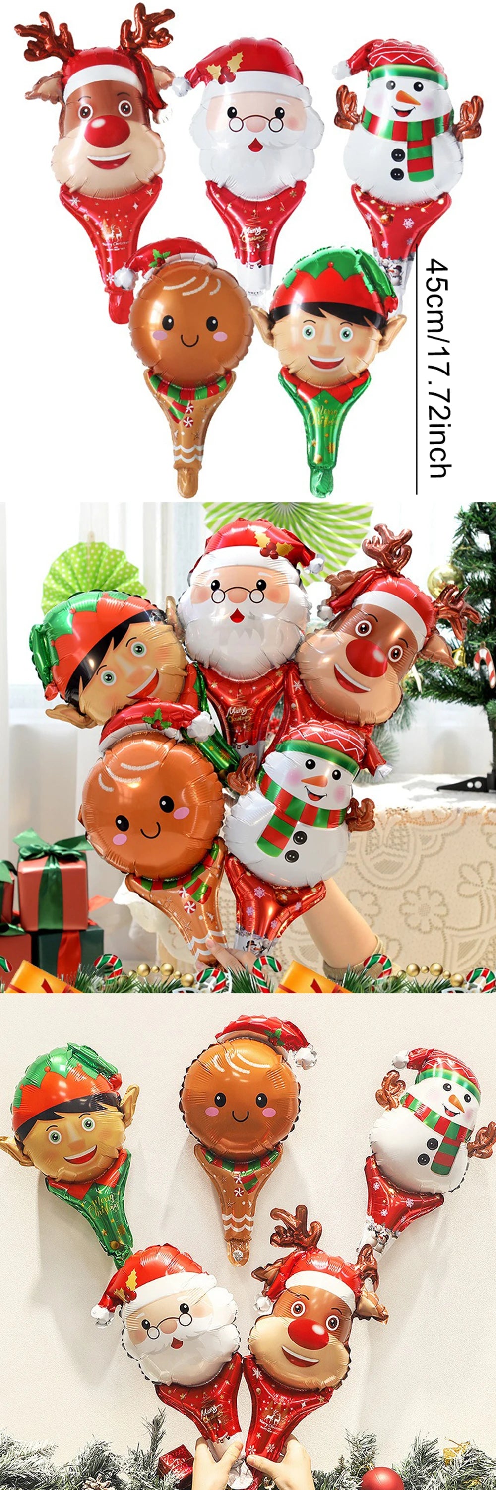 10PCS Christmas Handheld Balloons Santa Snowman Elk Gingerbread Man DIY New Year Merry Christmas Atmosphere Party Decoration ZYF