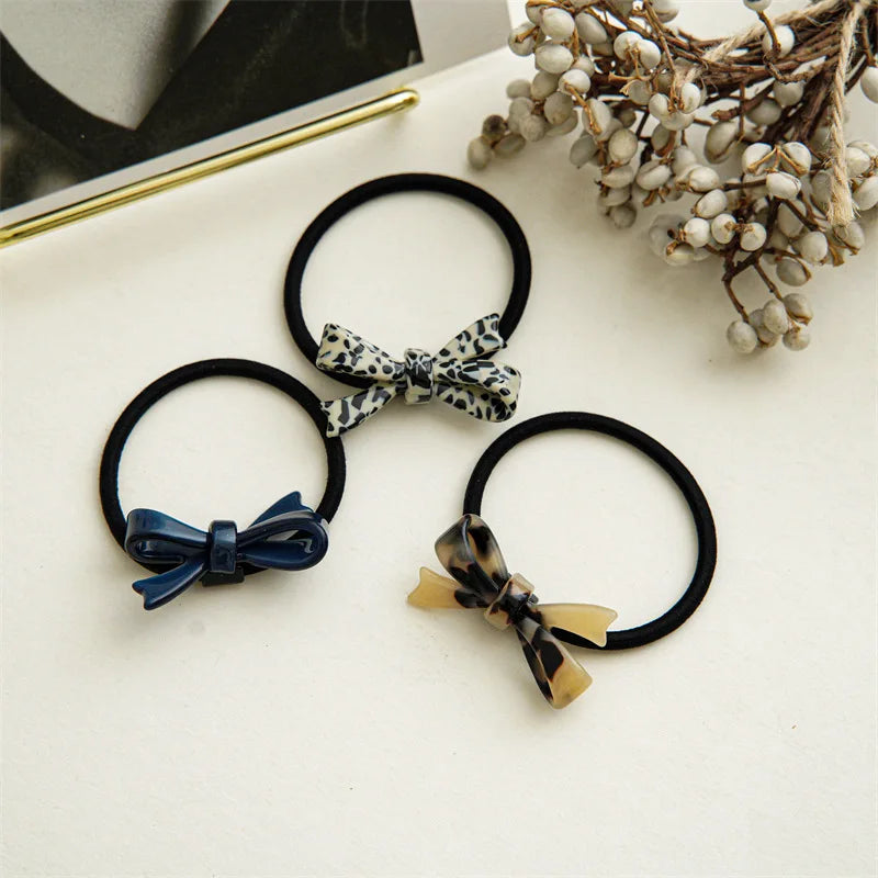 Fashion Korean Style Acetic Acid Acrylic Bow Hair Tie Leopard Tortoise Plastic Bowknot Elastic Hair Band Women Ponytail Holder