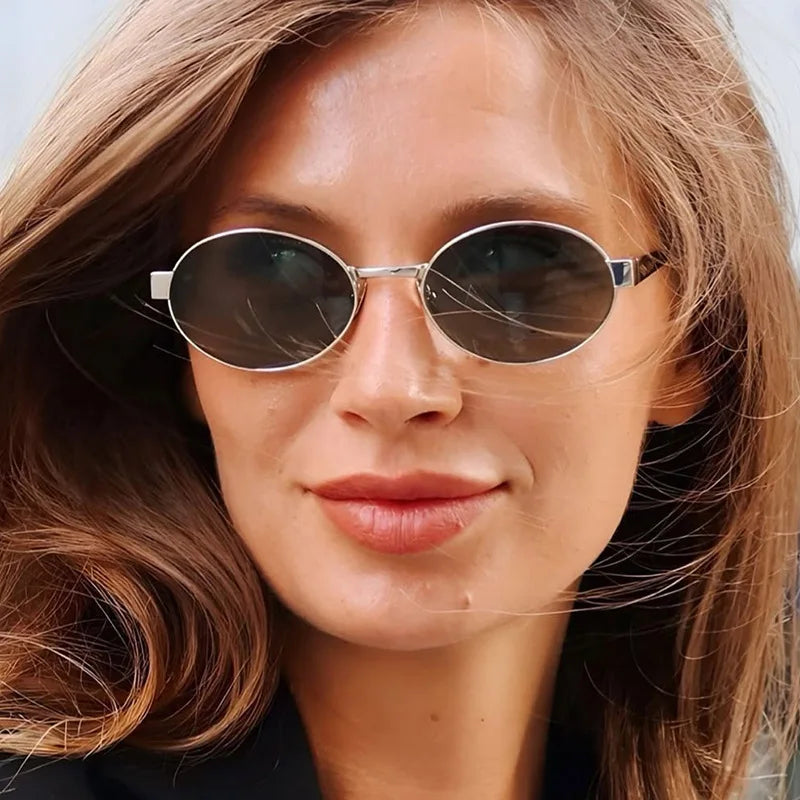 Sunglasses For Women Metal Frame Small Oval Punk Sun Glass Brand Designer Fashion Luxury Shades UV400 Men Vintage Travel Eyewear