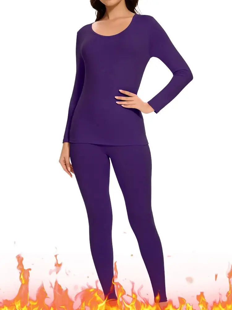 Women's Casual Warm Suit Long Sleeve Round Neck Bottoming Top Leggings Two-piece Set Solid Color Autumn Winter  Outfits Female