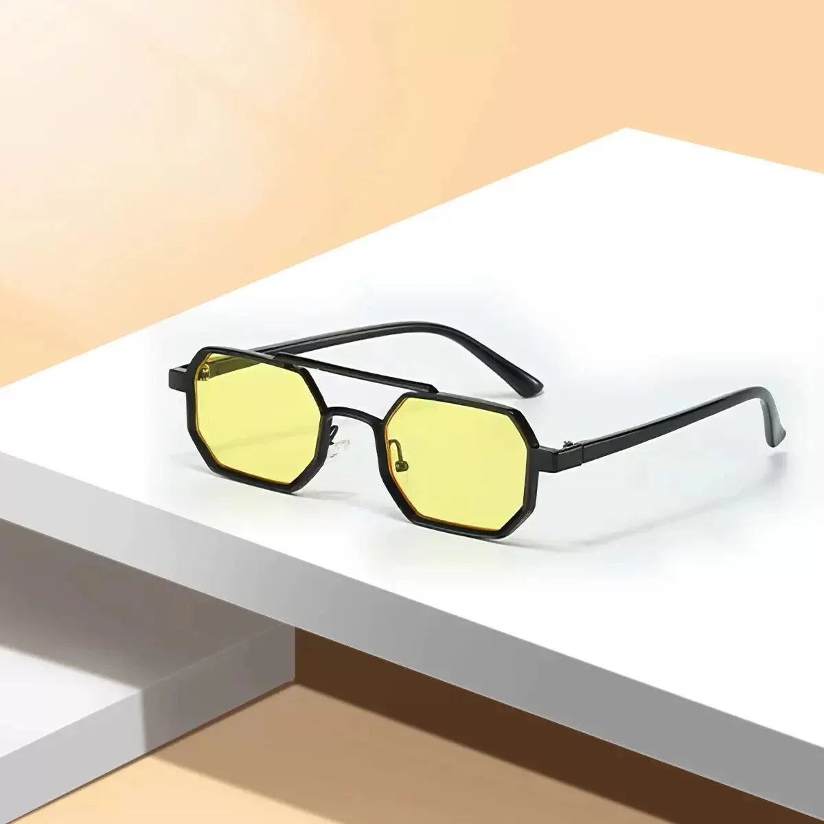 Stylish Metal Sunglasses with Dual-Tone Frame - Gradient Blue Lenses, Square Shape, Modern Fashion Accessory