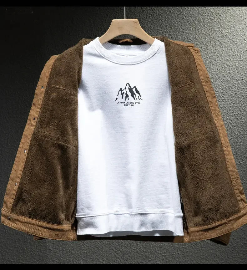 High end work jacket, men's spring and autumn trendy brand, loose American retro lapel jacket, casual and handsome denim jacket