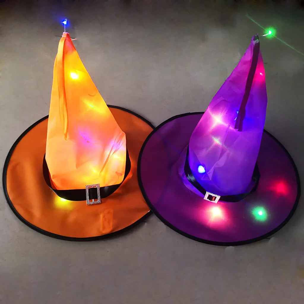 Led Halloween Flashing Light Witch Hat Starry Sky Ghost Festival Dress Up Glowing Elf Ghost Hat Lamp Home Decoration Hanging Lan