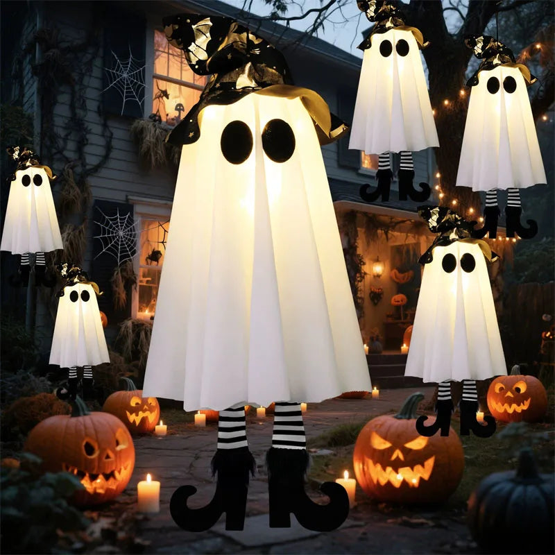 Halloween Decorations Outdoor Hanging Lighted Hat Indoor Witch Glowing Lighted Ornaments for Garden Lawn Porches Patio Backyard
