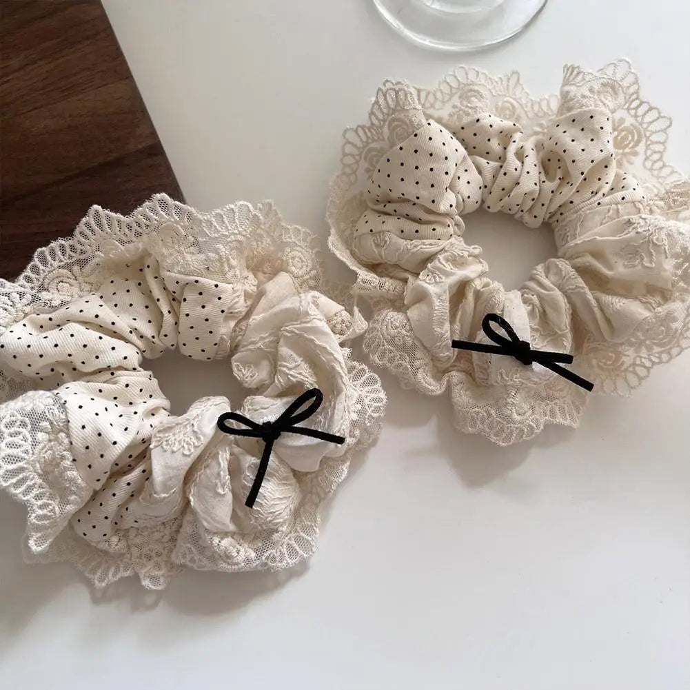 Large Women Lace Scrunchies Elastic Hair Band Ponytail Holder Tie Hair Hoop Scrunchy Rubber Band Women Hair Accessories Headwear