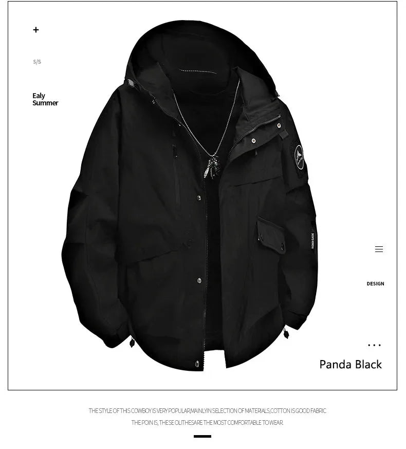 Men's workwear down jacket, American color-blocked hooded jacket for autumn and winter, cool and casual coat for teenagers