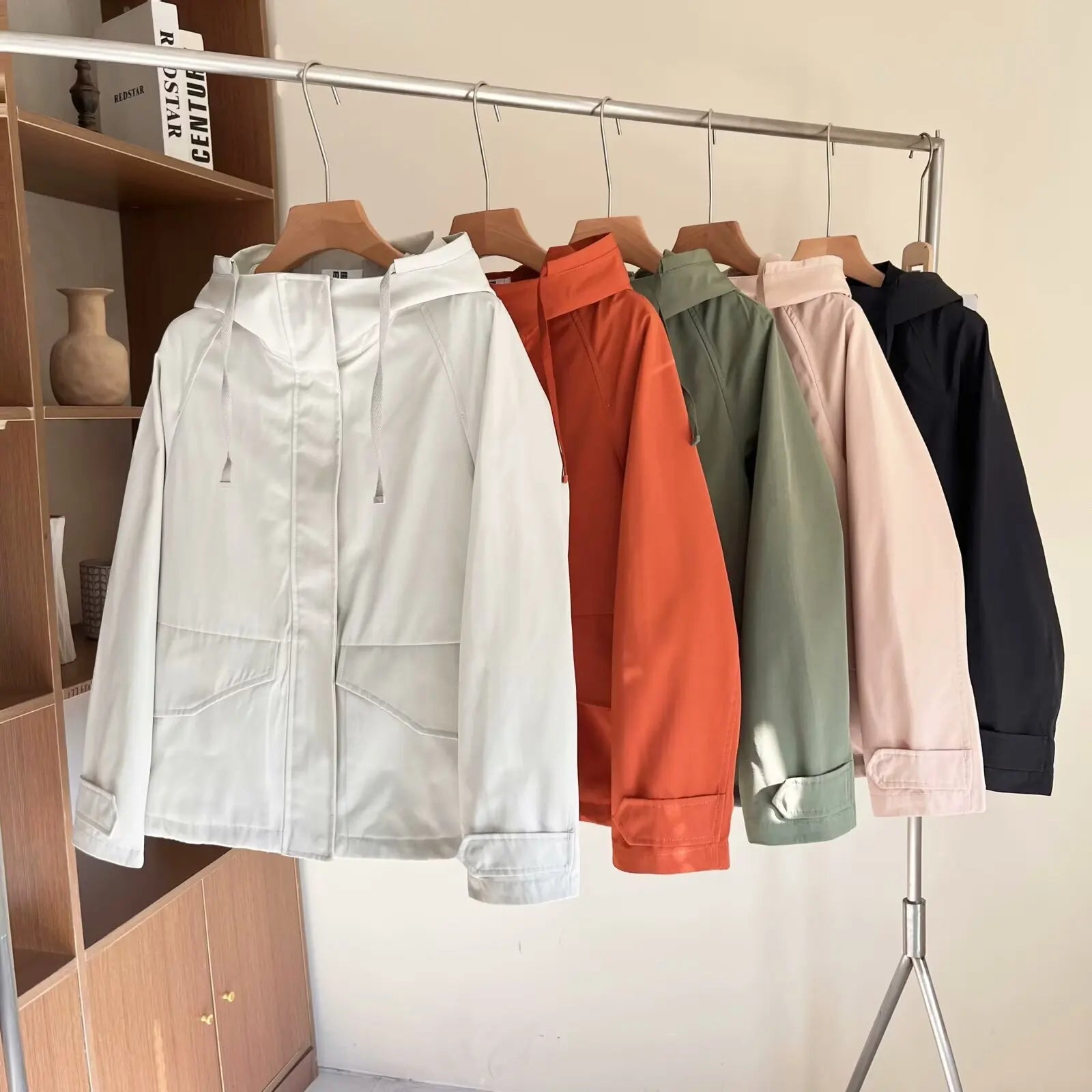 Women's Red Jacket Windproof Waterproof  2025 Casual Hooded Coat