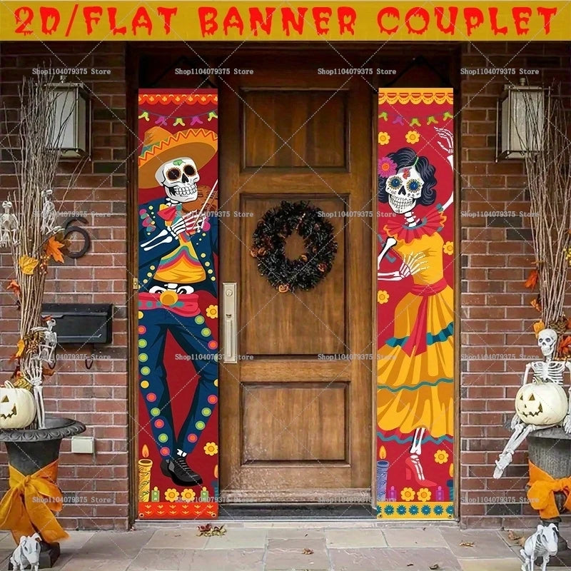 Halloween And Day Of The Dead Porch Banner Hanging Skull Home Room Festival Door Curtain Decoration Party Supplies