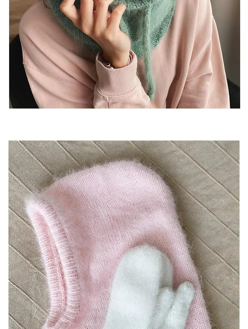 Winter Hats for Women Girls Warm Hooded Scarf Beanie for Female Youth Balaclava Kniting Skull Cap Ear Flap