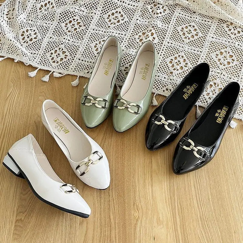 Shoes for Women Fashion Pointed Toe Patent Leather Low Heel Single Shoes Lady Slip on Classic Comfort Office Shoes Zapatos Mujer
