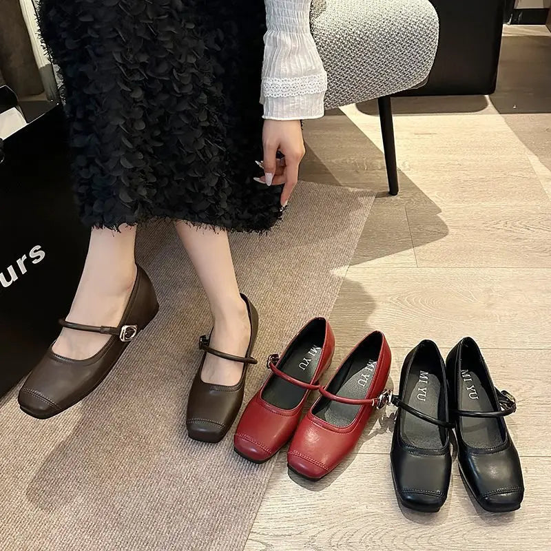 Shoes for Women New Fashion Medium Heeled Women Single Shoes Soft and Comfortable Red Ballet Shoes Zapatos De Mujer
