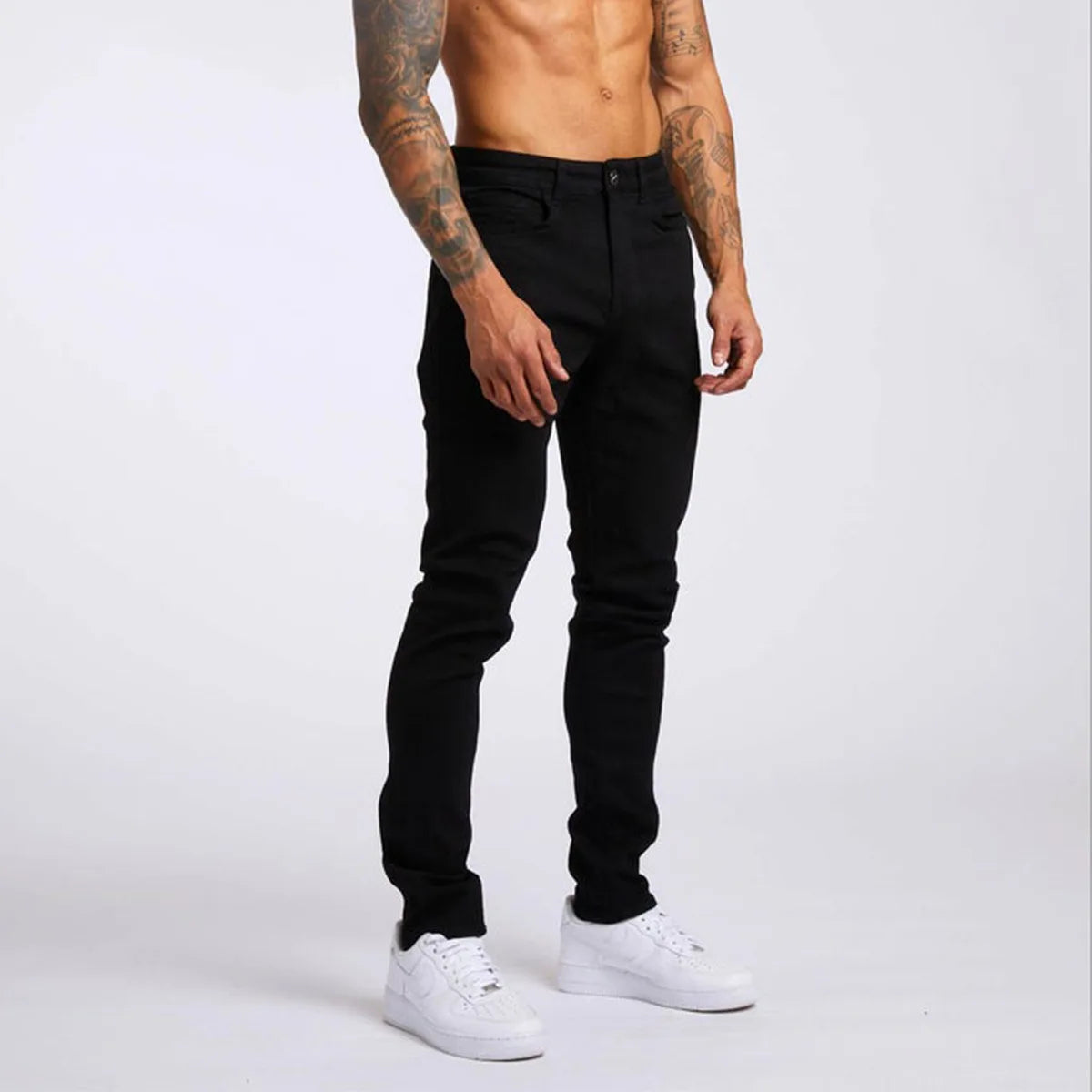 2025 New style denim men's pants, Instagram trend, black slim-fit high-waisted denim jeans for men